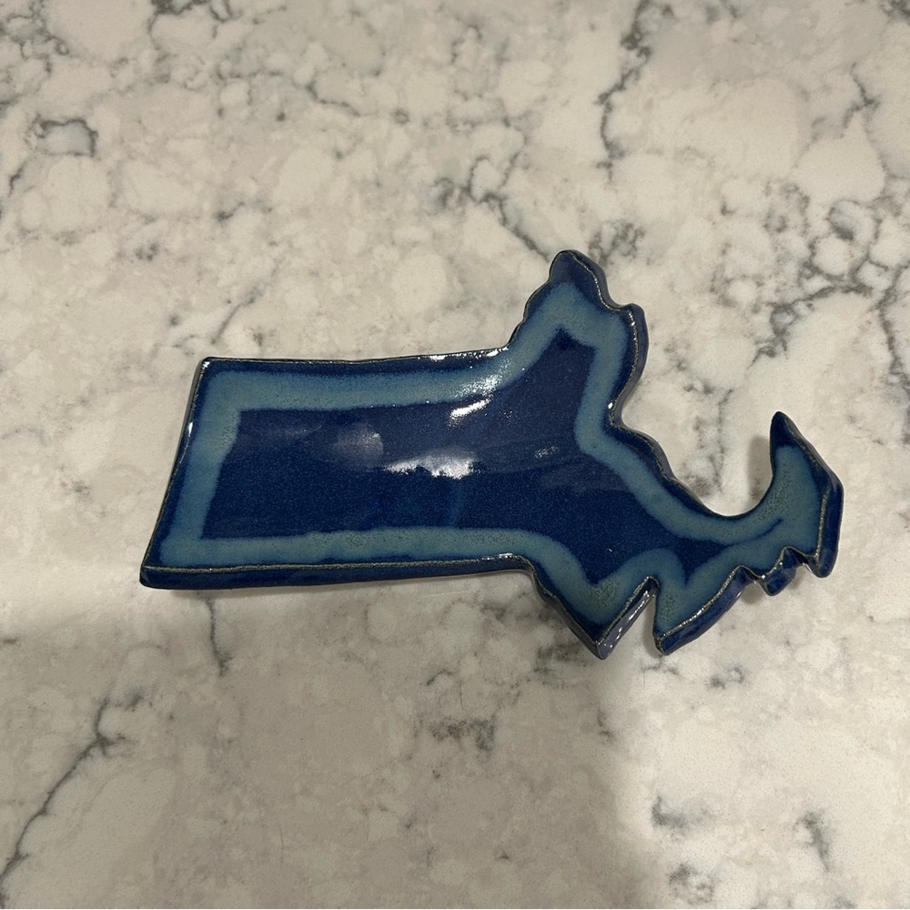 Blue Ceramic Massachusetts Shaped Dish